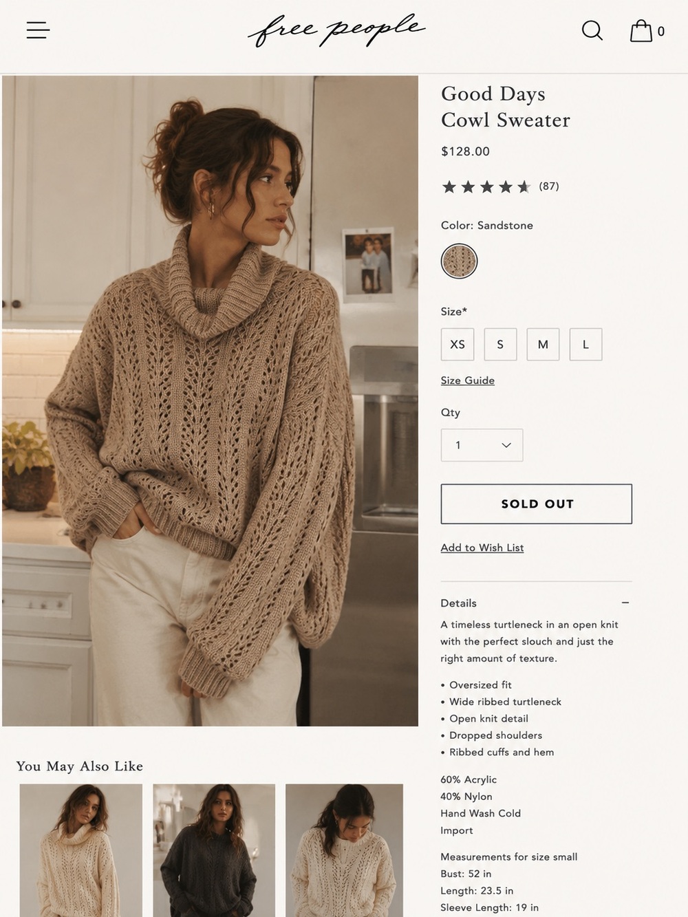 Free People Good Days Cowl Sweater in Sandstone